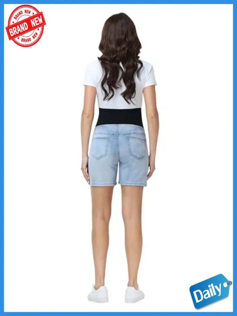 Maternity Jean Shorts Over The Belly Mid Thigh Denim with Pockets Stretchy